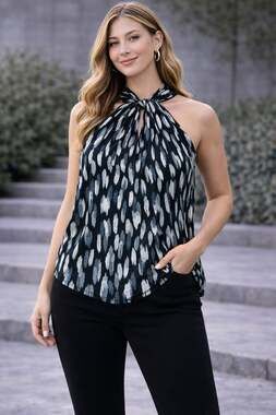 Banana Republic Twist-Neck Halter Top in Brushstroke Print